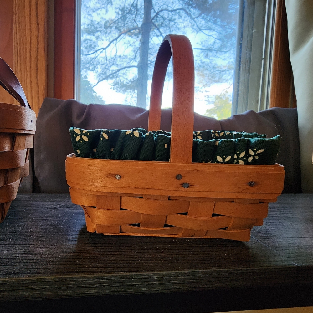 Longaberger Brown Woven Basket with Green Liner